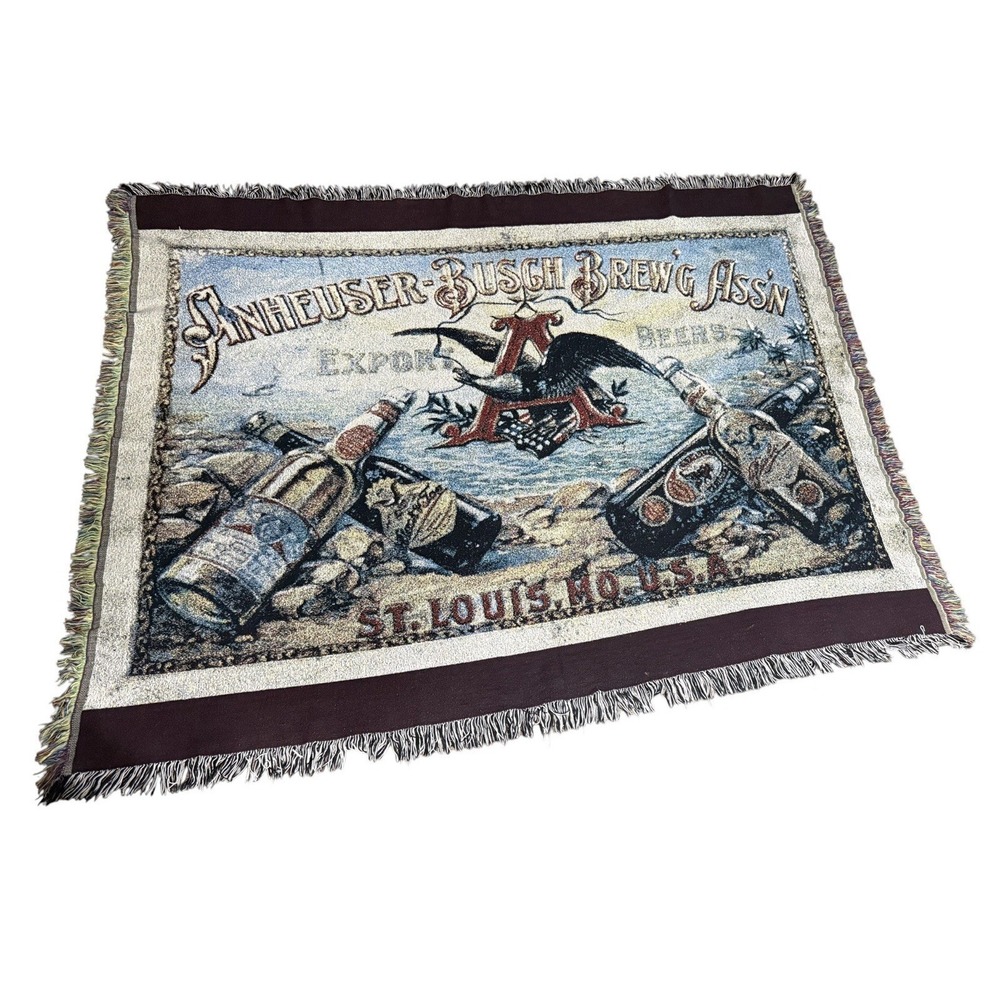 Vintage Budweiser Anheuser-Busch Throw Tapestry  51X69 Made In USA 100% Cotton